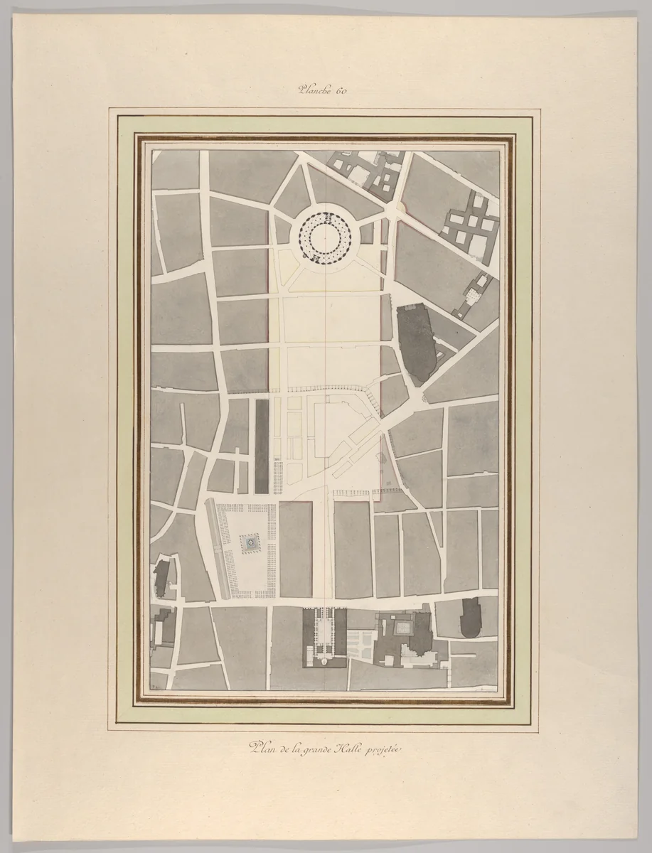 La Halle aux Blés, Street Plan by Pierre Fontaine, drawing, 1805-1815