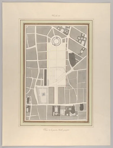 La Halle aux Blés, Street Plan by Pierre Fontaine, drawing, 1805-1815