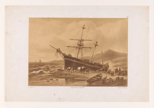 Schip op strand by anonymous, print, 1831-1853