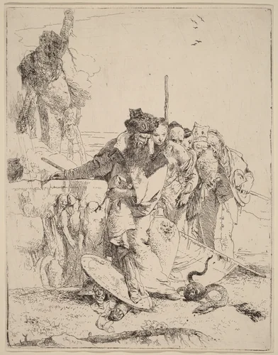 Magician and Others Regarding a Serpent by Giovanni Battista Tiepolo, print, 1696-1770