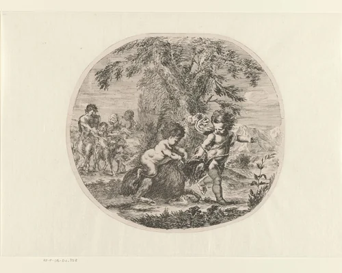 Putti spelend met geiten by anonymous, print, 1620-1664