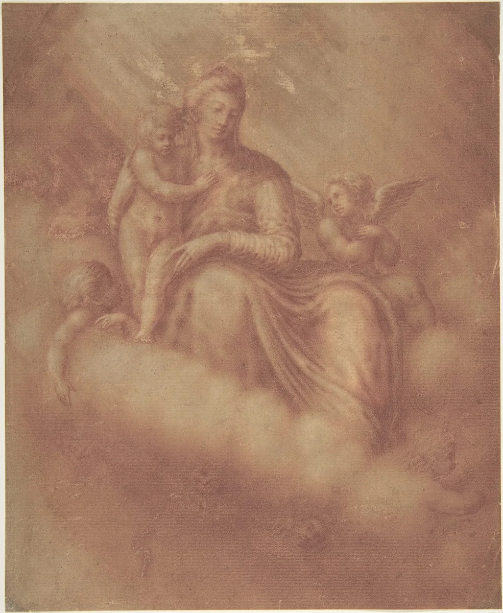 Madonna and Child Among the Clouds by anonymous, drawing, 1500-1600