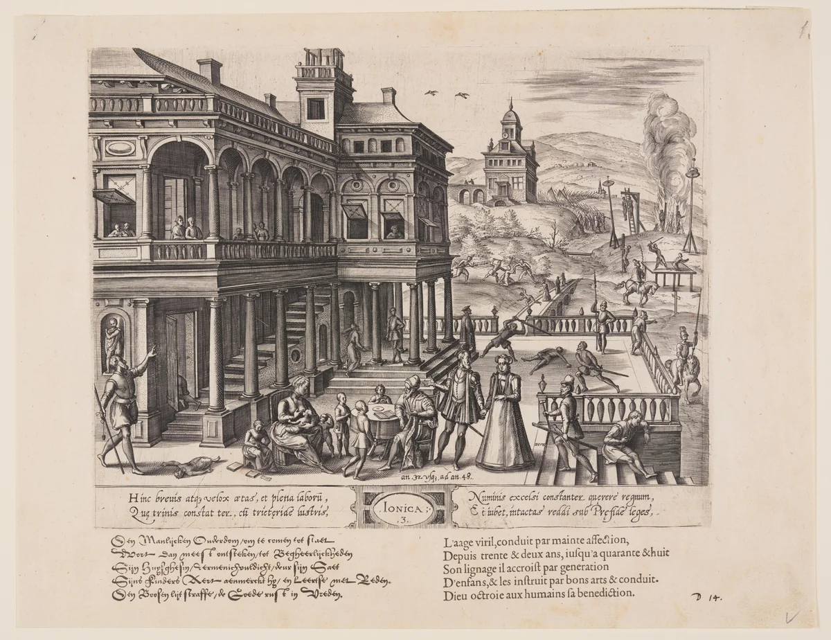 Ionica, from Theatrum Vitae Humanae (The Ages of Man) by Jan Wierix, print, 1577