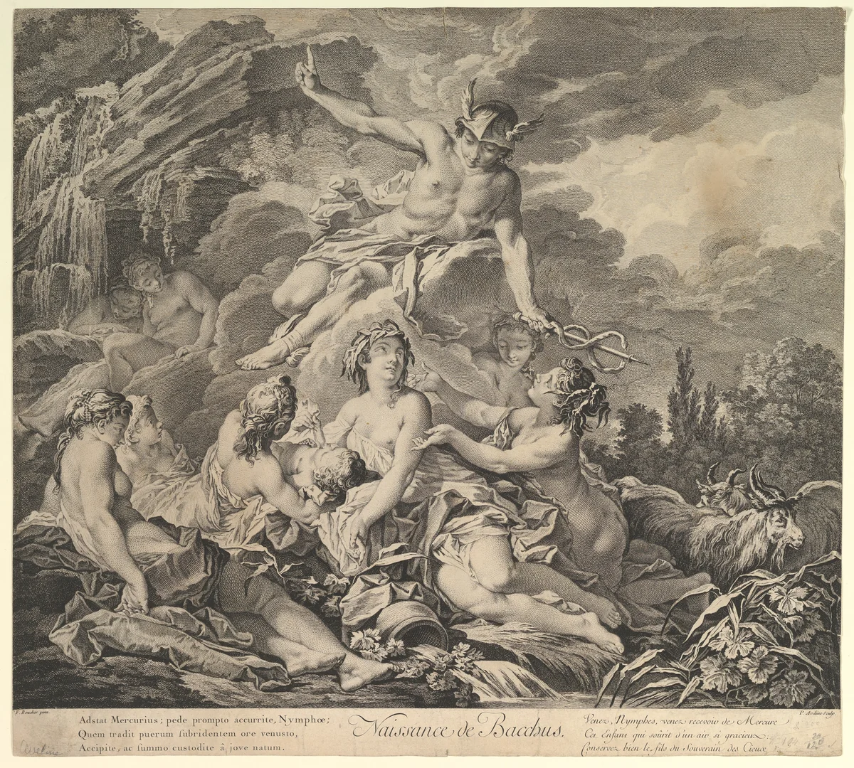Naissance de Bacchus (Birth of Bacchus) by Pierre Alexandre Aveline, print, 1720-1760
