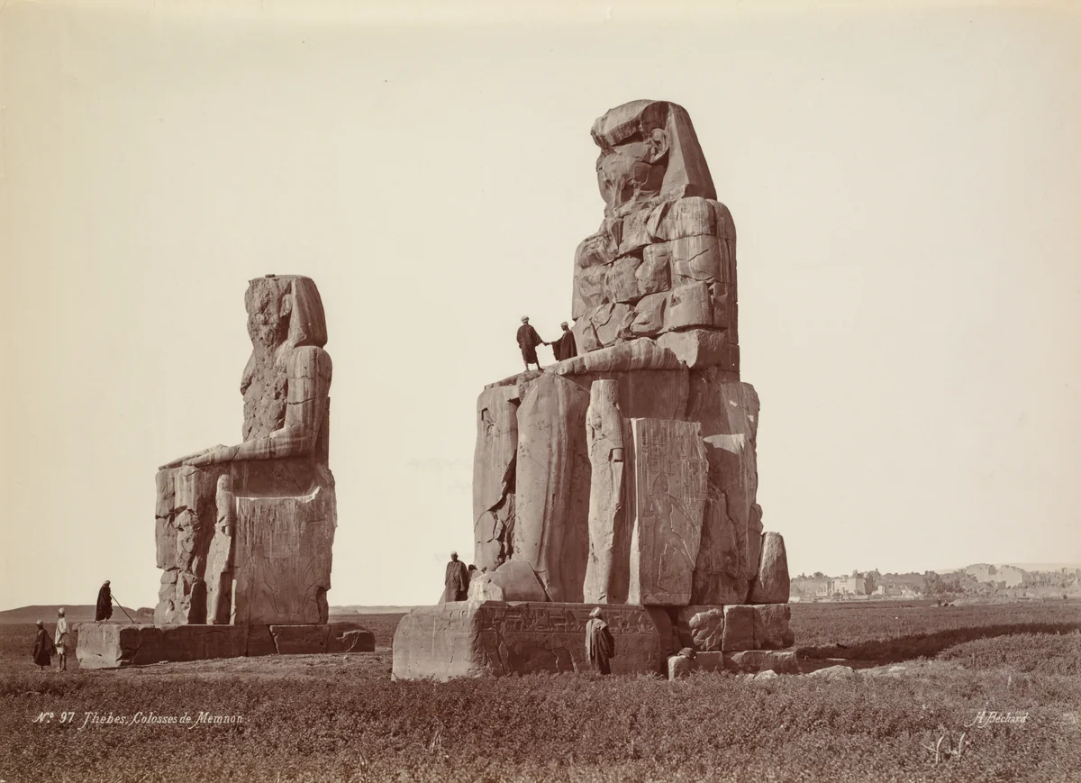 Thebes, The Colossi of Memnon by Henri Béchard, photograph, 1870-1879