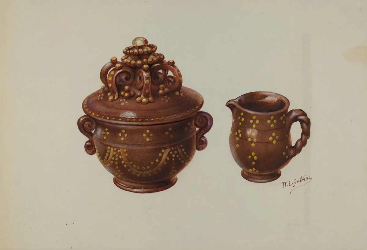 Pa. German Sugar Bowl and Creamer by William Antrim, index of american design, 1941