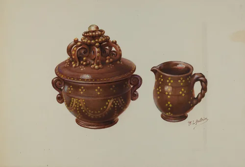 Pa. German Sugar Bowl and Creamer by William Antrim, index of american design, 1941