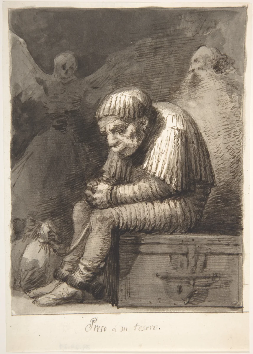 Shackled to His Treasure (Preso á su tesoro) by Leonardo Alenza, drawing, 1807-1845