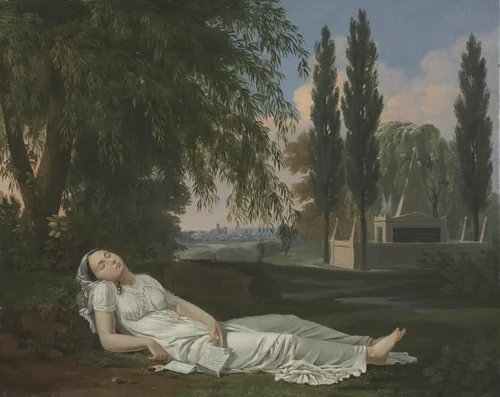 Woman Sleeping in a Landscape with a Letter by Bernard Gaillot, painting, 1795-1805