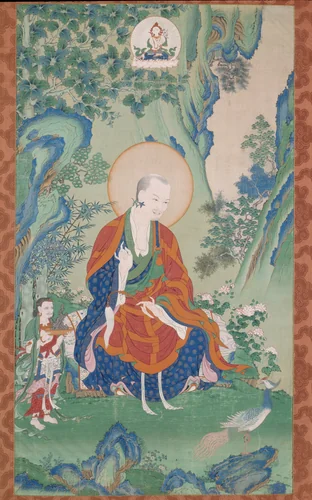 Painted Banner (Thangka) of Vajriputra, One of the Sixteen Great Arhats by Chinese or Tibetan, drawing, 1675-1725