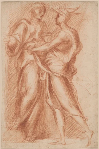 Mercury and Aglauros by Giovanni Battista Naldini, drawing, 1561-1571