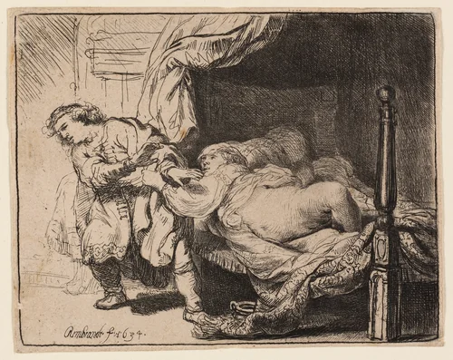 Joseph and Potiphar's Wife by Rembrandt van Rijn, print, 1634