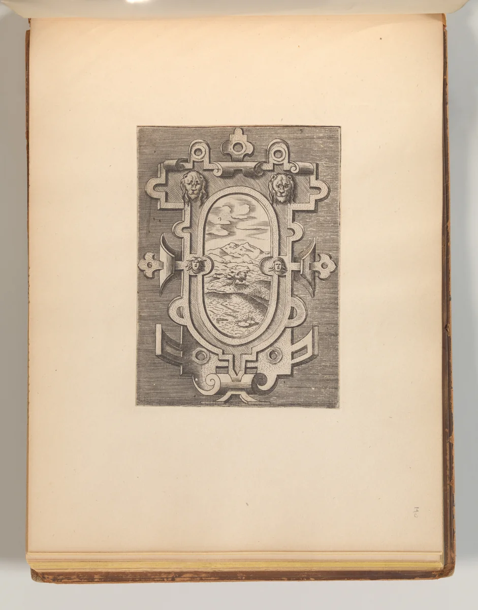 Series of Cartouches, in: Targhe ed altri ornati di varie e capricciose invenzioni (Cartouches and other ornaments of various and capricious invention, page 39) by Cornelis Bos, book, 1540-1560