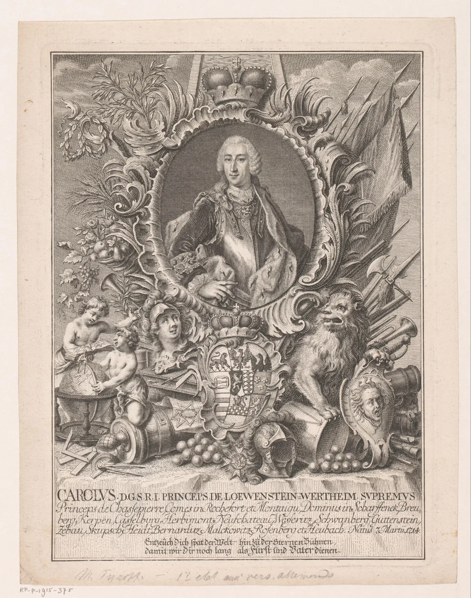 Portret van Karl Thomas Löwenstein-Wertheim-Rochefort by Martin Tyroff, print, 1735-1779
