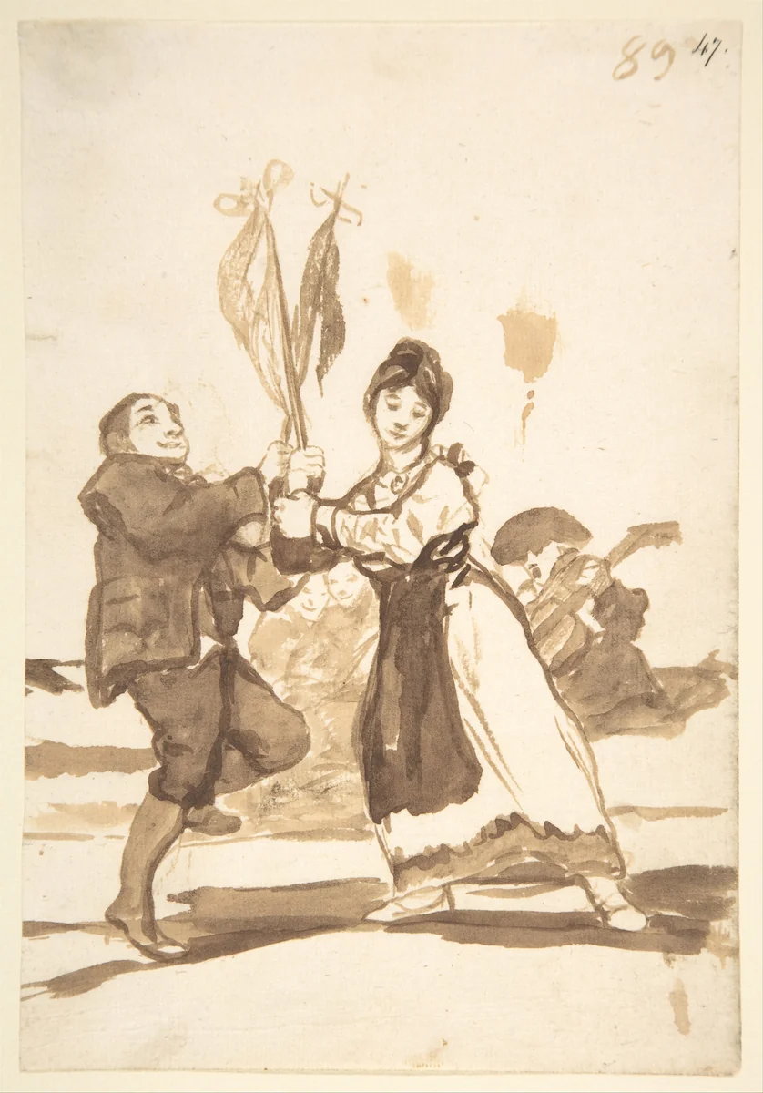 A country dance; page 89 from the "Images of Spain" Album (F) by Goya, drawing, 1807-1825