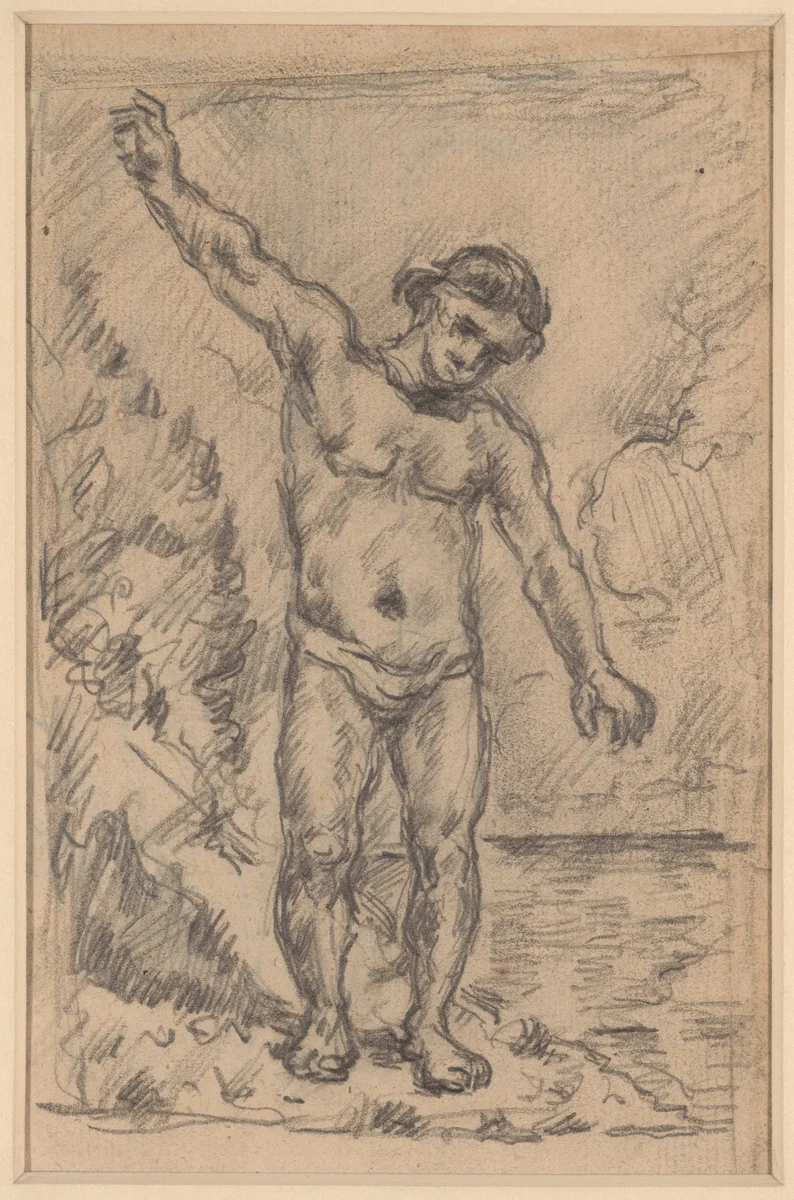 Bather With Outstretched Arms (recto); Study of a Tree (verso) by Paul Cézanne, drawing, 1874-1877