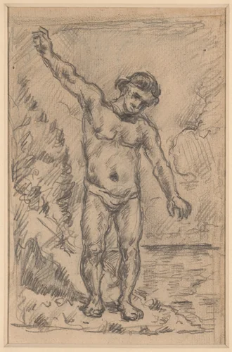 Bather With Outstretched Arms (recto); Study of a Tree (verso) by Paul Cézanne, drawing, 1874-1877