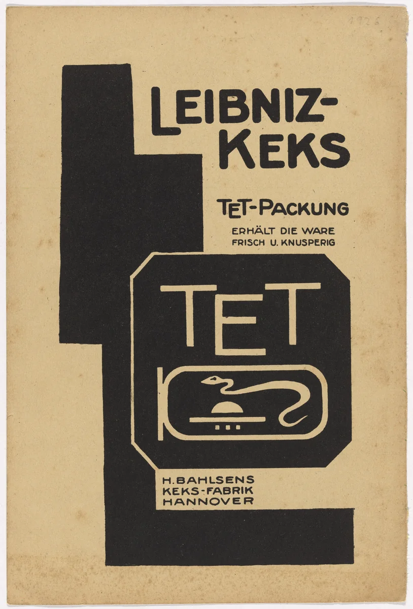 Advertisement for Leibniz Cookies (Leibniz-Keks), Hermann Bahlsen’s Cookie factory (Keks-Fabrik), Hannover by Kurt Schwitters, design, 1929