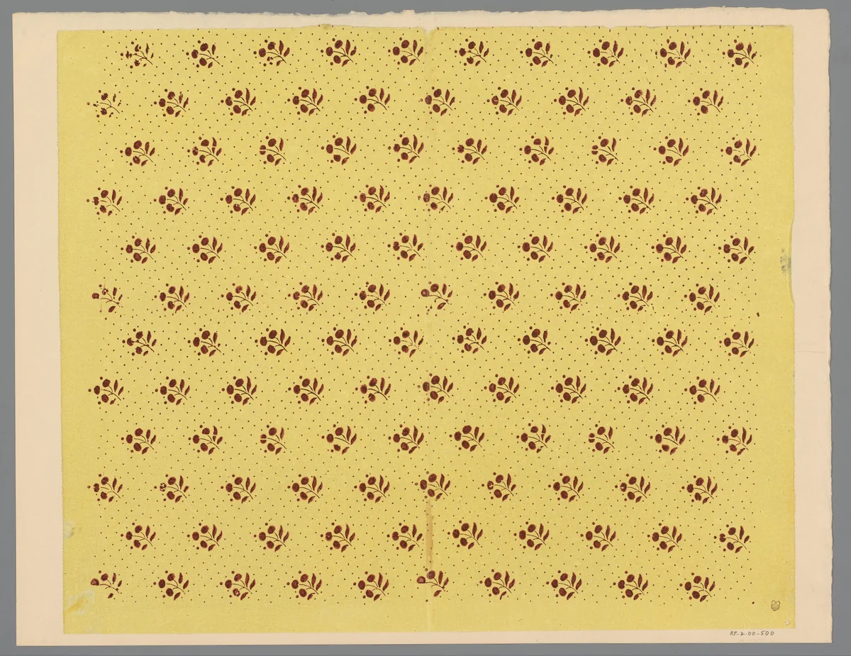 Blad met strooipatroon van bloemmotief met puntenfond by anonymous, print, 1800-1900