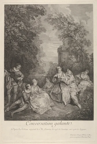 Gallant Conversation (Conversation Galante) by Jacques-Philippe Le Bas, print, 1743
