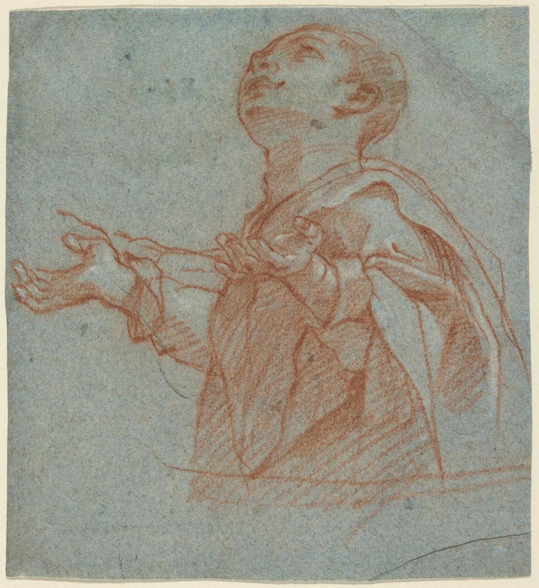 A Boy Gazing Upward in Adoration by Bartolomeo Cesi, drawing, 1594