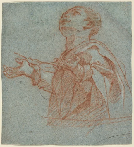 A Boy Gazing Upward in Adoration by Bartolomeo Cesi, drawing, 1594