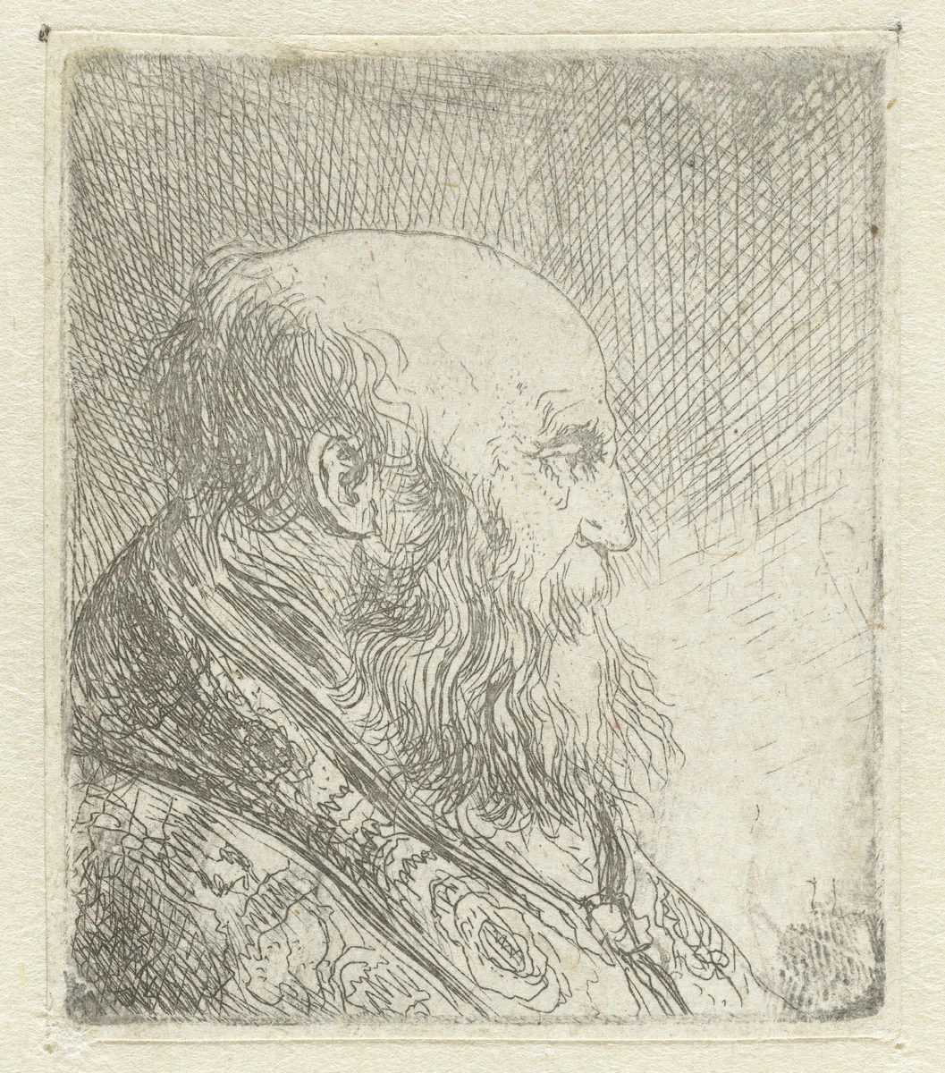 Buste van een oude man met baard by Jan Lievens, print, 1625-1674