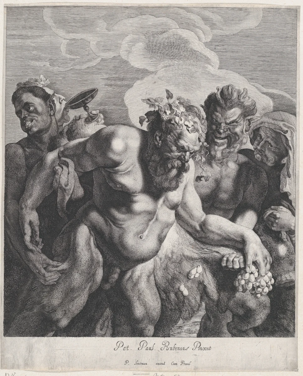 Drunken Silenus by Jonas Suyderhoef, print, 1630-1657