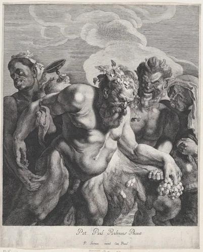 Drunken Silenus by Jonas Suyderhoef, print, 1630-1657