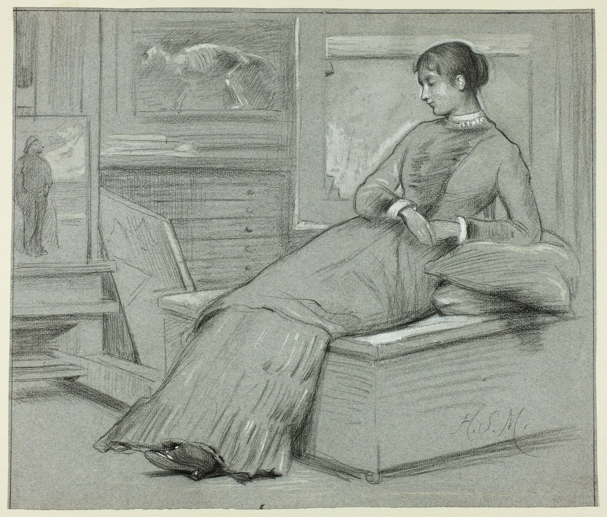 Woman Resting on a Platform by Henry Stacy Marks, drawing, 1849-1898