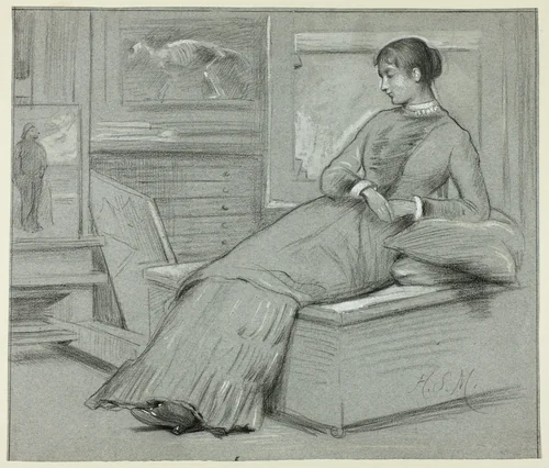Woman Resting on a Platform by Henry Stacy Marks, drawing, 1849-1898