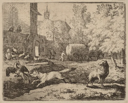 Reynard Attempts to Pilfer a Rooster by Allart van Everdingen, print, 1645-1656