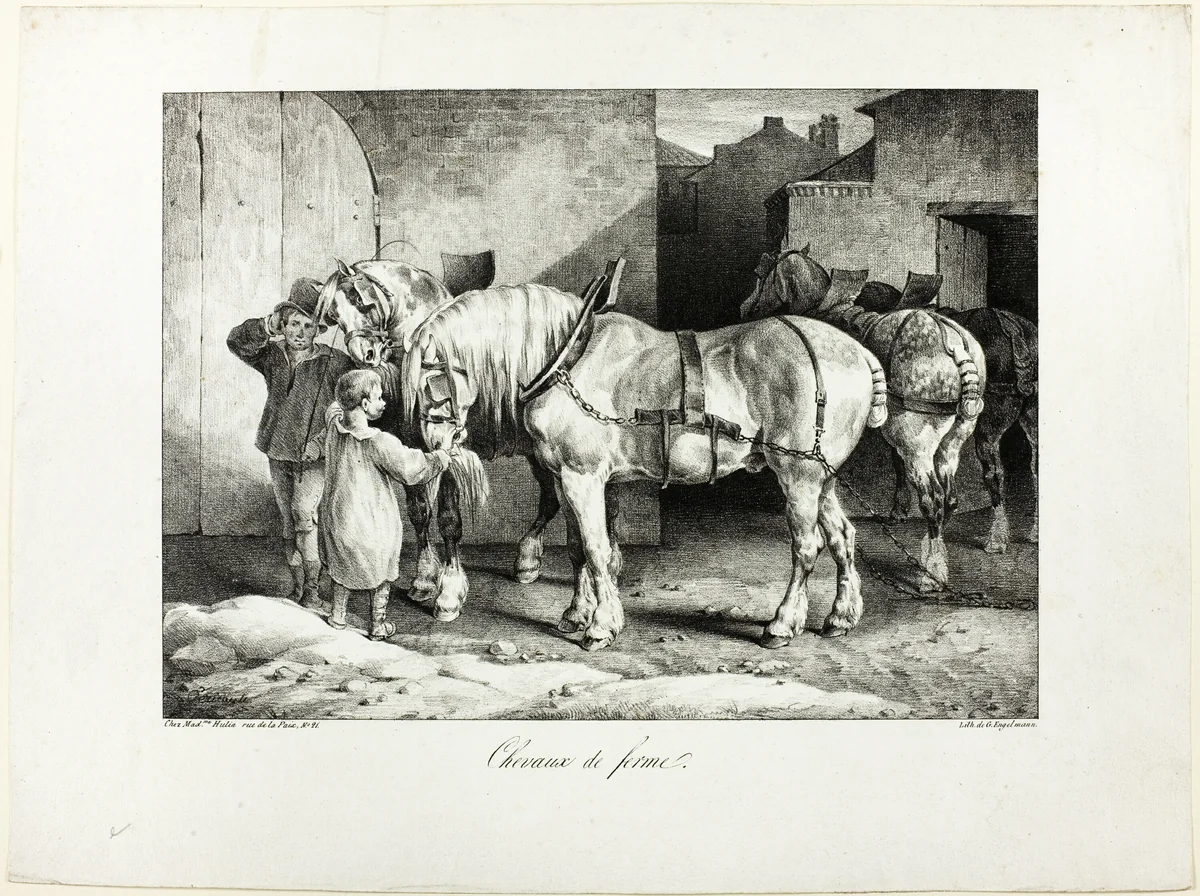 Farm Horses by Jean Louis André Théodore Géricault, print, 1823