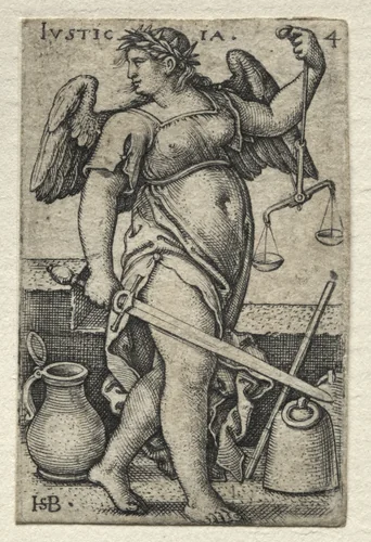 The Knowledge of God and the Seven Cardinal Virtues: Justice - Justicia by Hans Sebald Beham, print