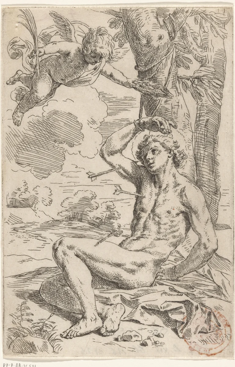 Heilige Sebastiaan by Simone Cantarini, print, 1622-1648