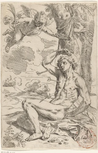 Heilige Sebastiaan by Simone Cantarini, print, 1622-1648