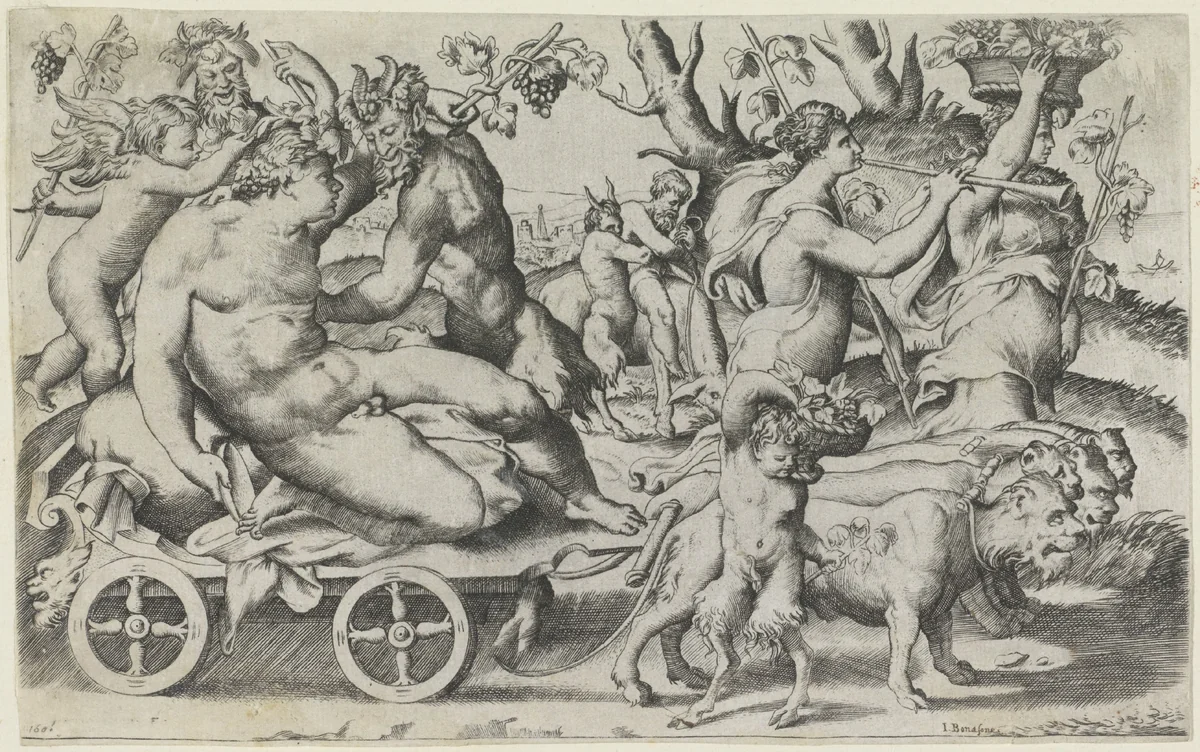 Triomf van Bacchus by Giulio Bonasone, print, 1501-1580