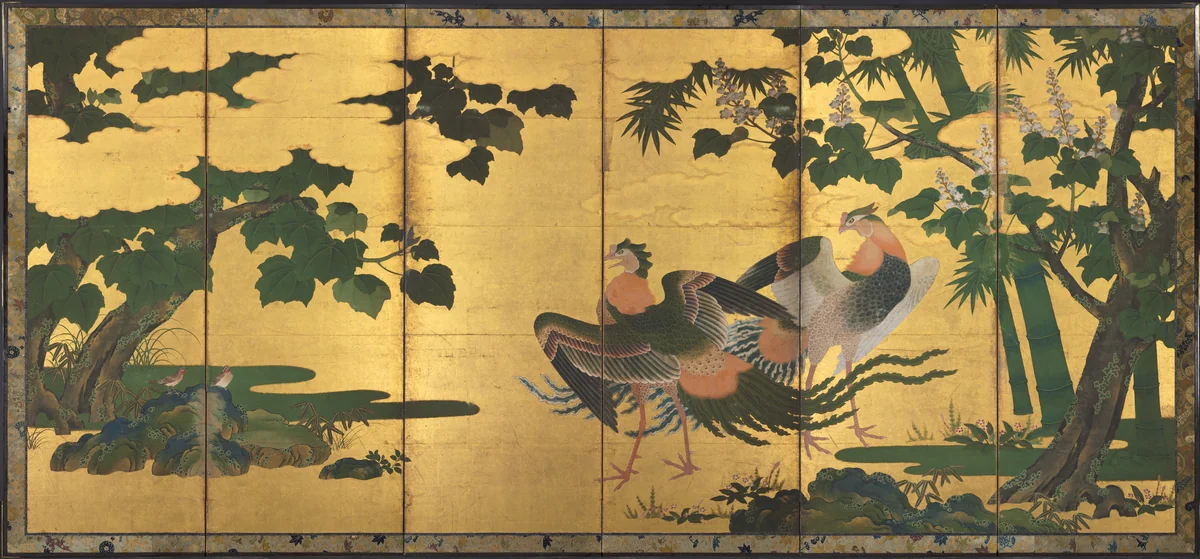 Phoenixes and Paulownia by Tosa Mitsuyoshi (土佐光吉), painting, 1580-1599