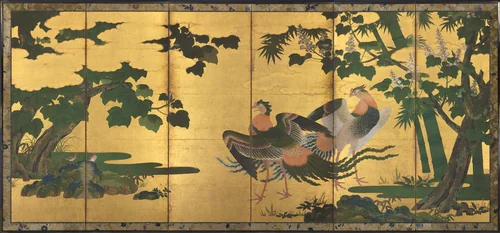 Phoenixes and Paulownia by Tosa Mitsuyoshi (土佐光吉), painting, 1580-1599