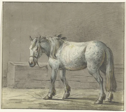 Staand paard in een stal, naar links by Jean Bernard, drawing, 1810-1816