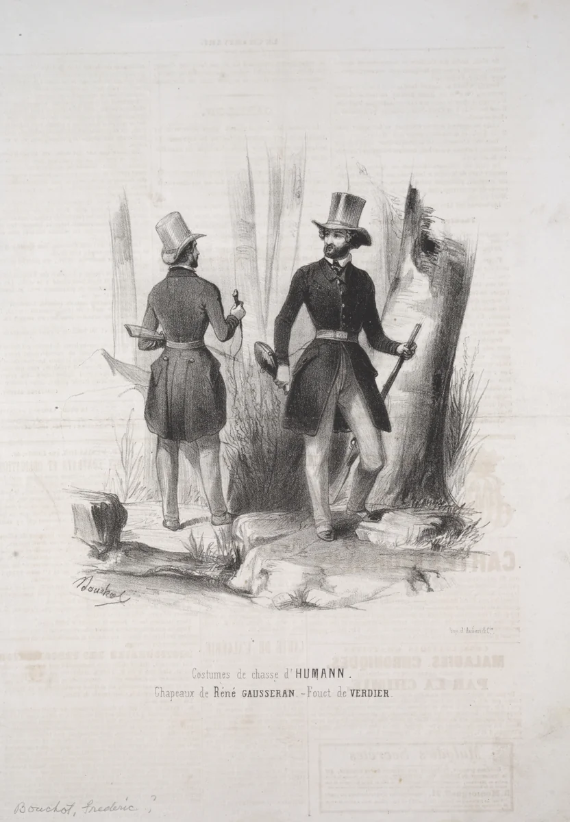 Costumes de Chasse d'Humann by Frédéric Bouchot, print, 1820-1880