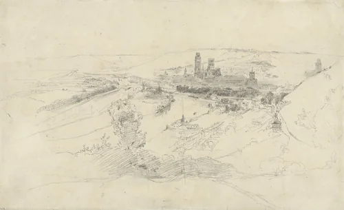 Rouaan temidden van heuvels langs de Seine by Théodore Rousseau, drawing, 1822-1867