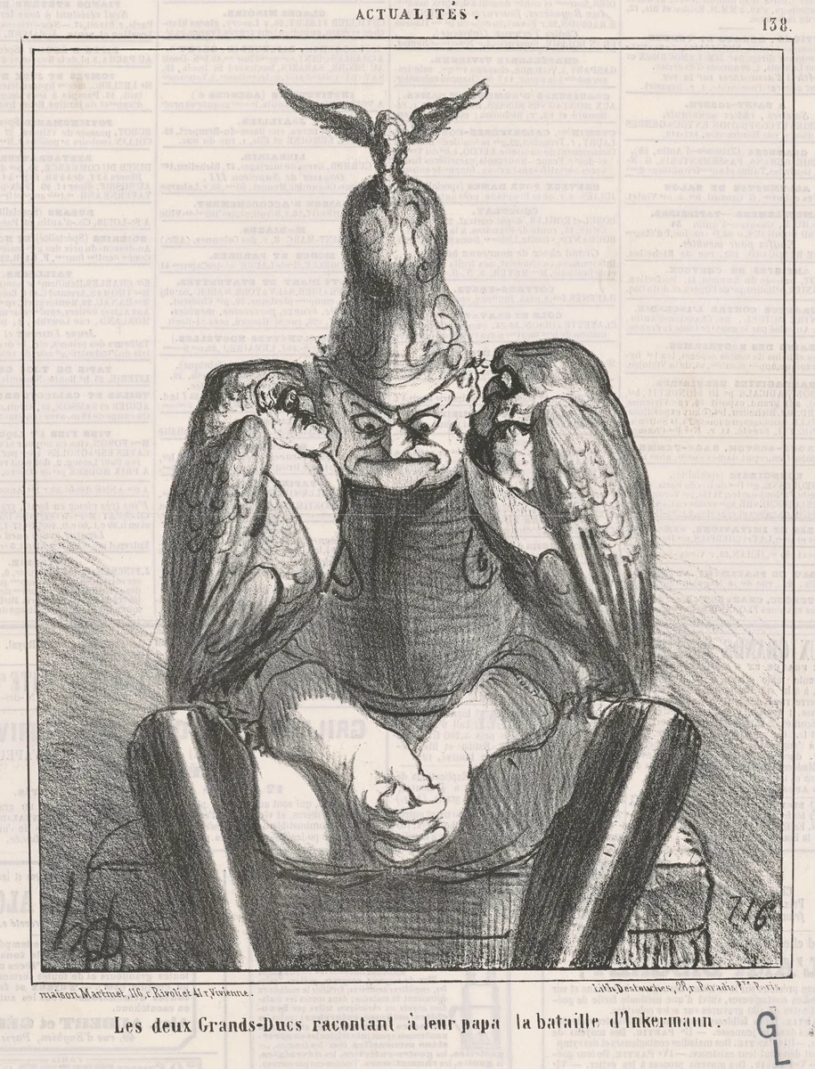 Le deux grands ducs racontant ...Inkermann by Honoré Daumier, print, 1854