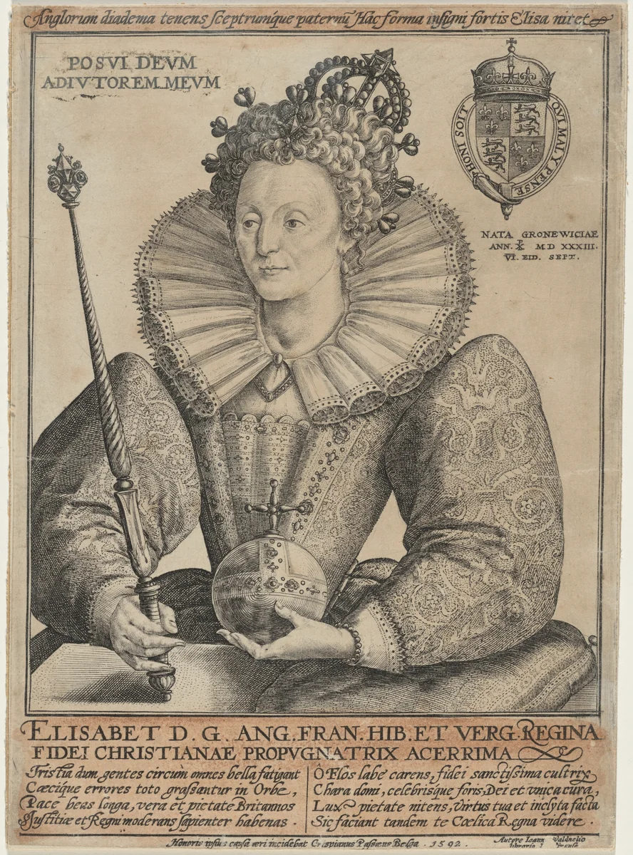 Elizabeth, Queen of England by Crispijn van de Passe I, print, 1592