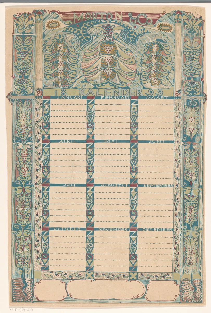Kalender Mouton & Co. 1899 by Carel Adolph Lion Cachet, other, 1899