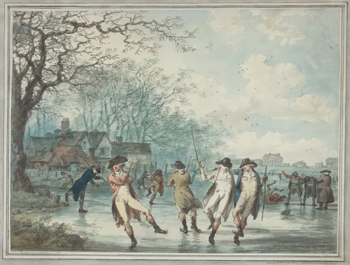 Skaters on the Serpentine in Hyde Park by Julius Caesar Ibbetson, drawing, 1786