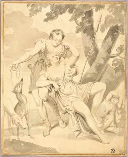 Venus and Adonis by Conrad Martin Metz or Giovanni Battista Cipriani, drawing, 1769-1827