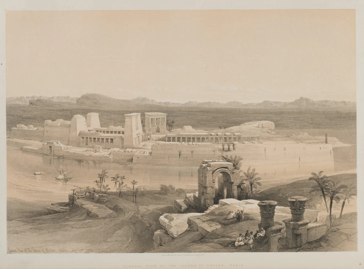 Egypt and Nubia, Volume I: General View of the Island of Philae, Nubia by Louis Haghe, print, 1846