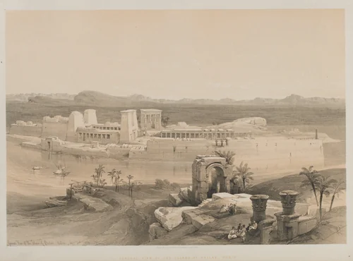 Egypt and Nubia, Volume I: General View of the Island of Philae, Nubia by Louis Haghe, print, 1846