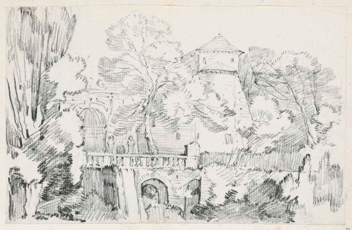 The Water Organ in the Gardens of the Villa d'Este, Tivoli by Joseph-Marie Vien, drawing, 1744-1750